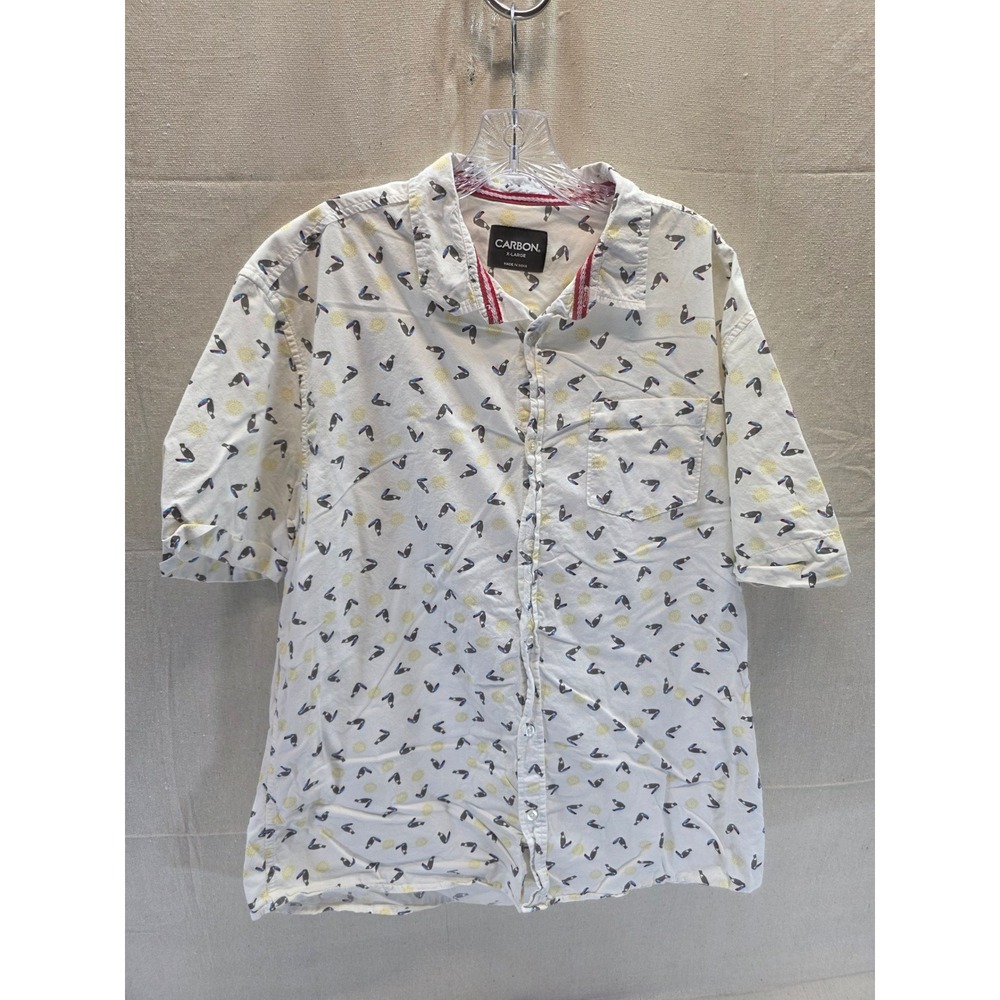 Carbon Mens XL White Toucan Sun Print Short Sleeve Button Down Shirt Tropical